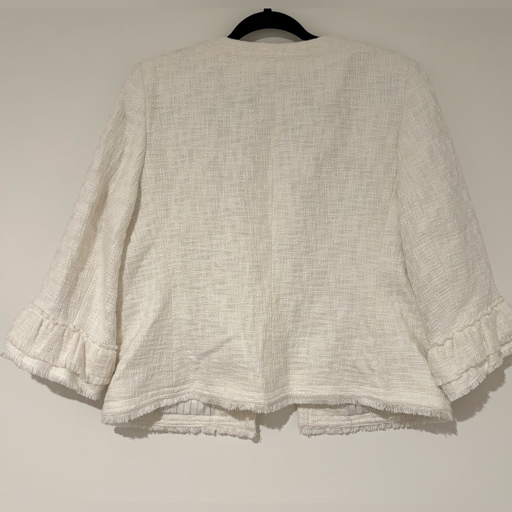 Talbots Women’s White Tweed Ruffle Sleeve Blazer Jacket Workwear Office 16P - Picture 7 of 9